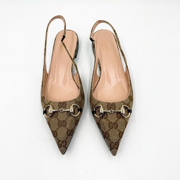 Gucci Horsebit GG Canvas Monogram Slingback Ballet Flats EU 39 US 9 - Picture 3 of 12